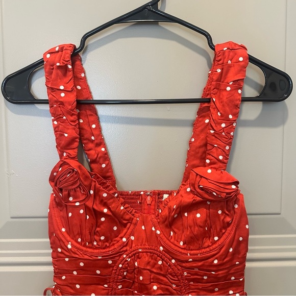 NWT For Love & Lemons Willa Mini Dress Size XXS Red Polka Dot Rosette Bows - Picture 4 of 11